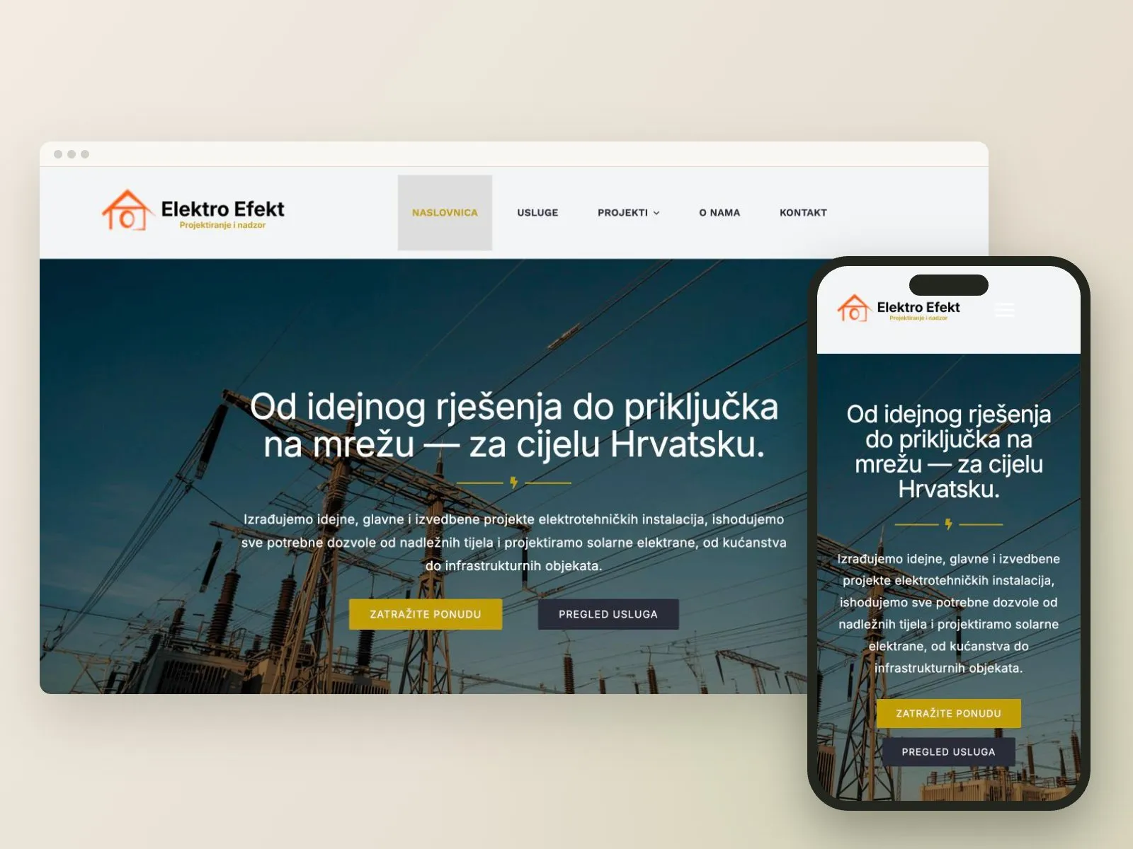 Web stranica Elektro Efekt na računalu i mobitelu