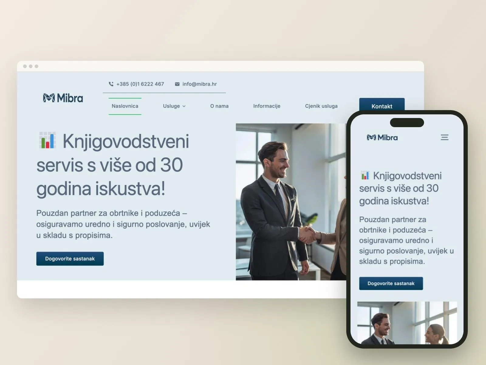 Web stranica Mibra na računalu i mobitelu