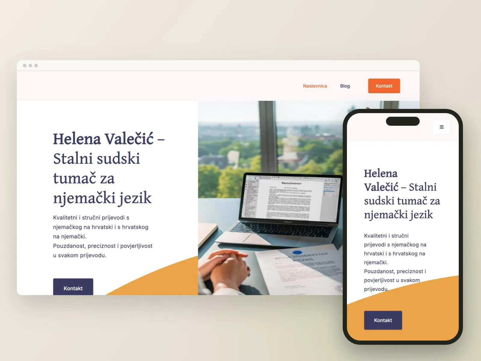 Web stranica sudske tumačice za njemački jezik na računalu i mobitelu